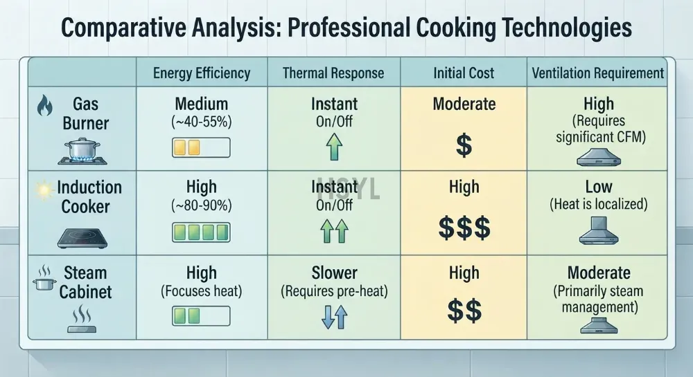 Commercial Kitchen Heat Source Comparison: Gas vs Induction vs Steam(pic2)