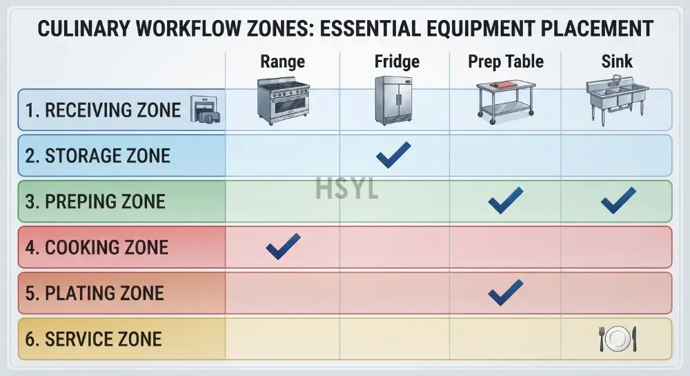 Commercial Kitchen Workflow and Equipment Layout: Hot, Cold, Prep and Wash Zones(pic3) Commercial Kitchen Workflow and Equipment Layout: Hot, Cold, Prep and Wash Zones(pic3)