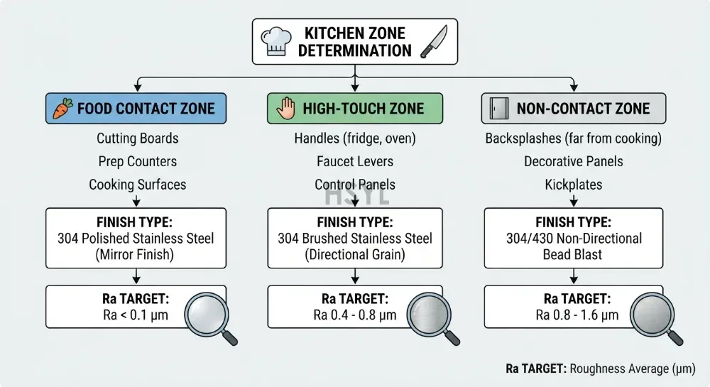 Commercial Kitchen Stainless Steel Surface Finish: Ra, Brushed vs Mirror vs Satin Cleanability(pic4) Commercial Kitchen Stainless Steel Surface Finish: Ra, Brushed vs Mirror vs Satin Cleanability(pic4)