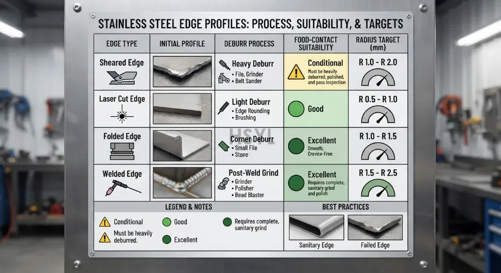 Commercial Kitchen Food-Contact Edge Finishing, Deburring and Rounding for Stainless Equipment(pic2) Commercial Kitchen Food-Contact Edge Finishing, Deburring and Rounding for Stainless Equipment(pic2)